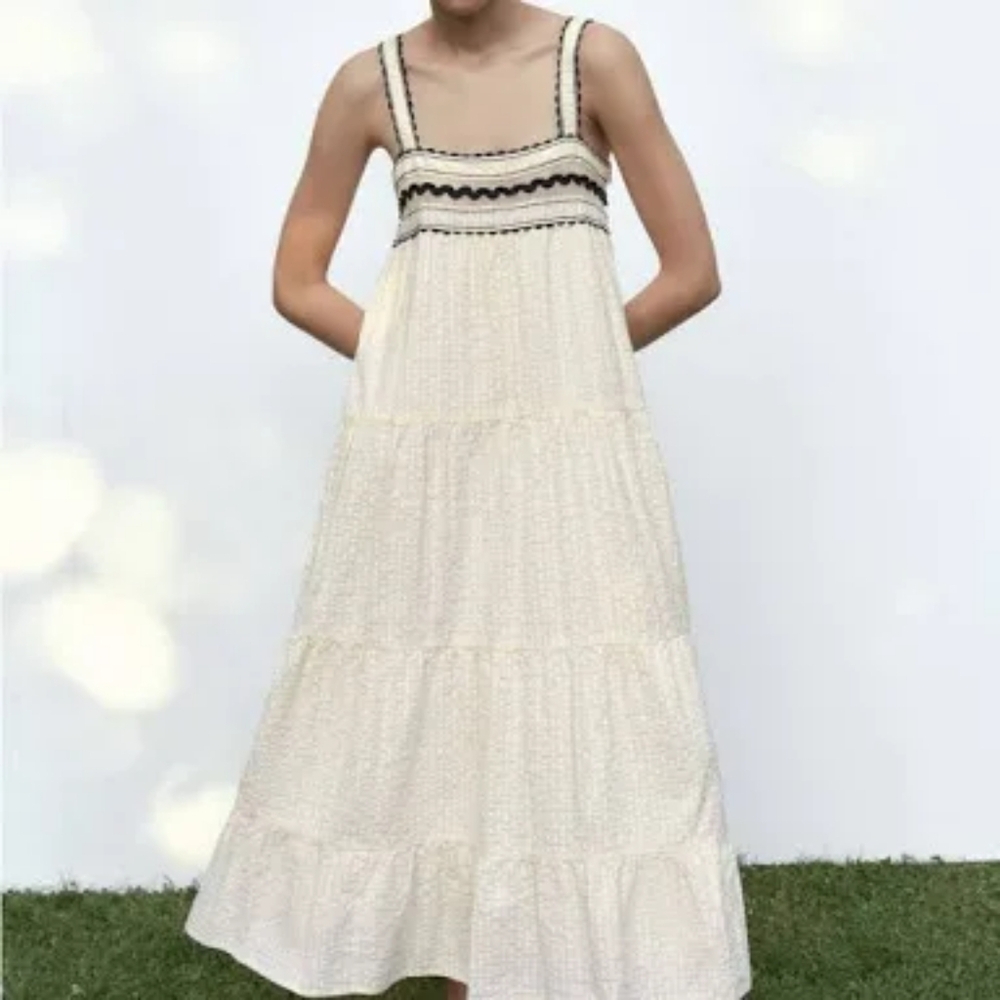 Zara Contrast Lace Ecru Dress